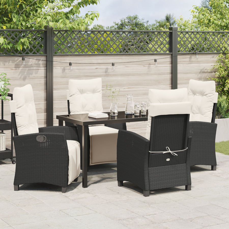 5-Delige Tuin Eetset Zwart Poly Rattan