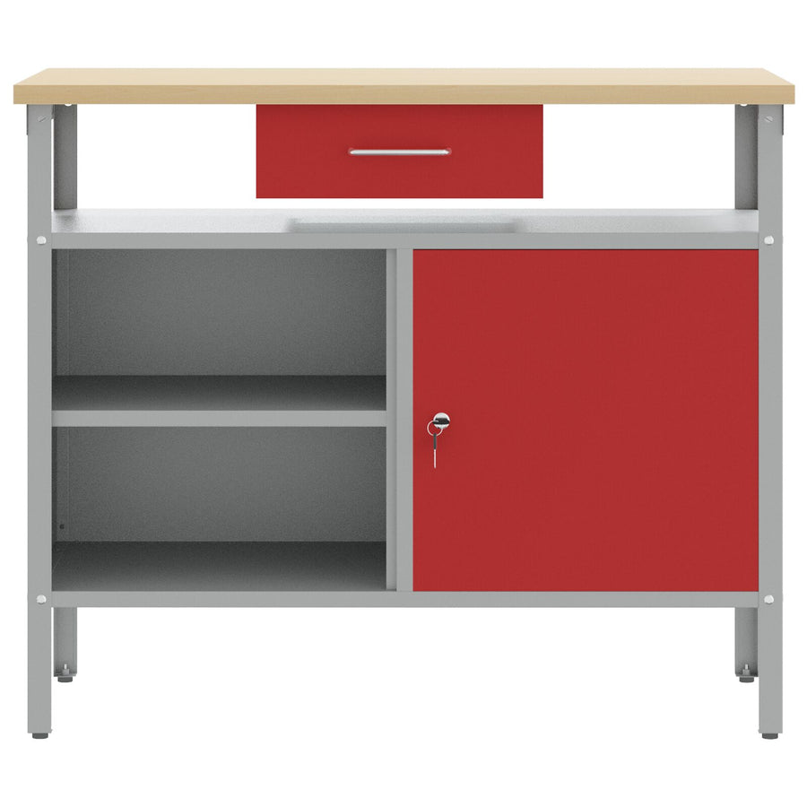 Werkbank Met Slotdeur 100X55X85 Cm Staal Rood en grijs