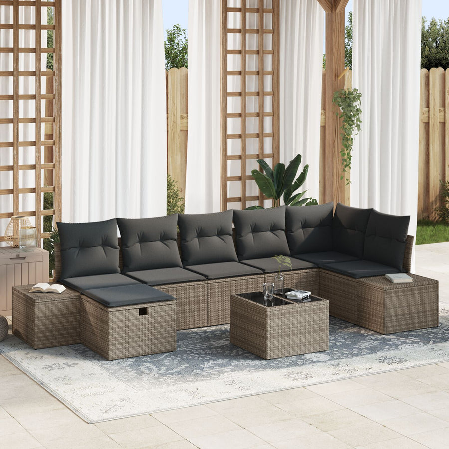 8-Delige Tuin Sofa Set Met Kussens Grijs Poly Rattan Wit