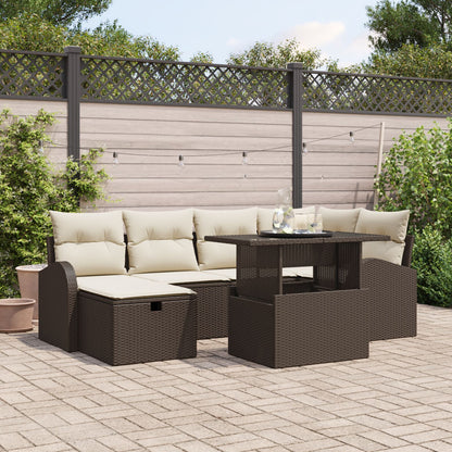 7-Delige Tuin Sofa Set Met Kussens Bruin Poly Rattan