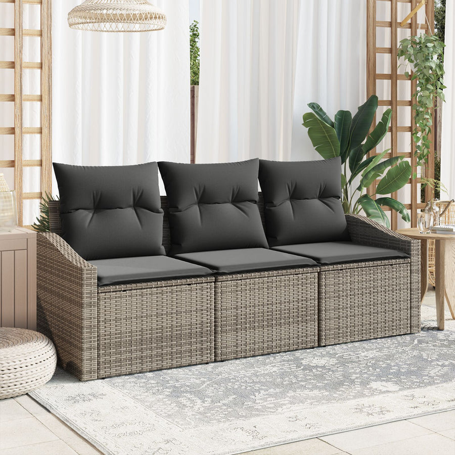 3-Delige Tuin Eettafel Set Met Kussens Grijs Poly Rattan Gegalvaniseerd Staal