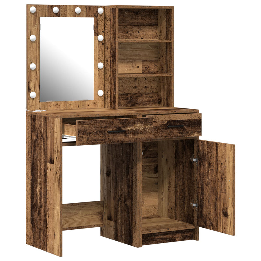 2-Delige Kaptafel Set Met Led Oude Houten Engineered Wood