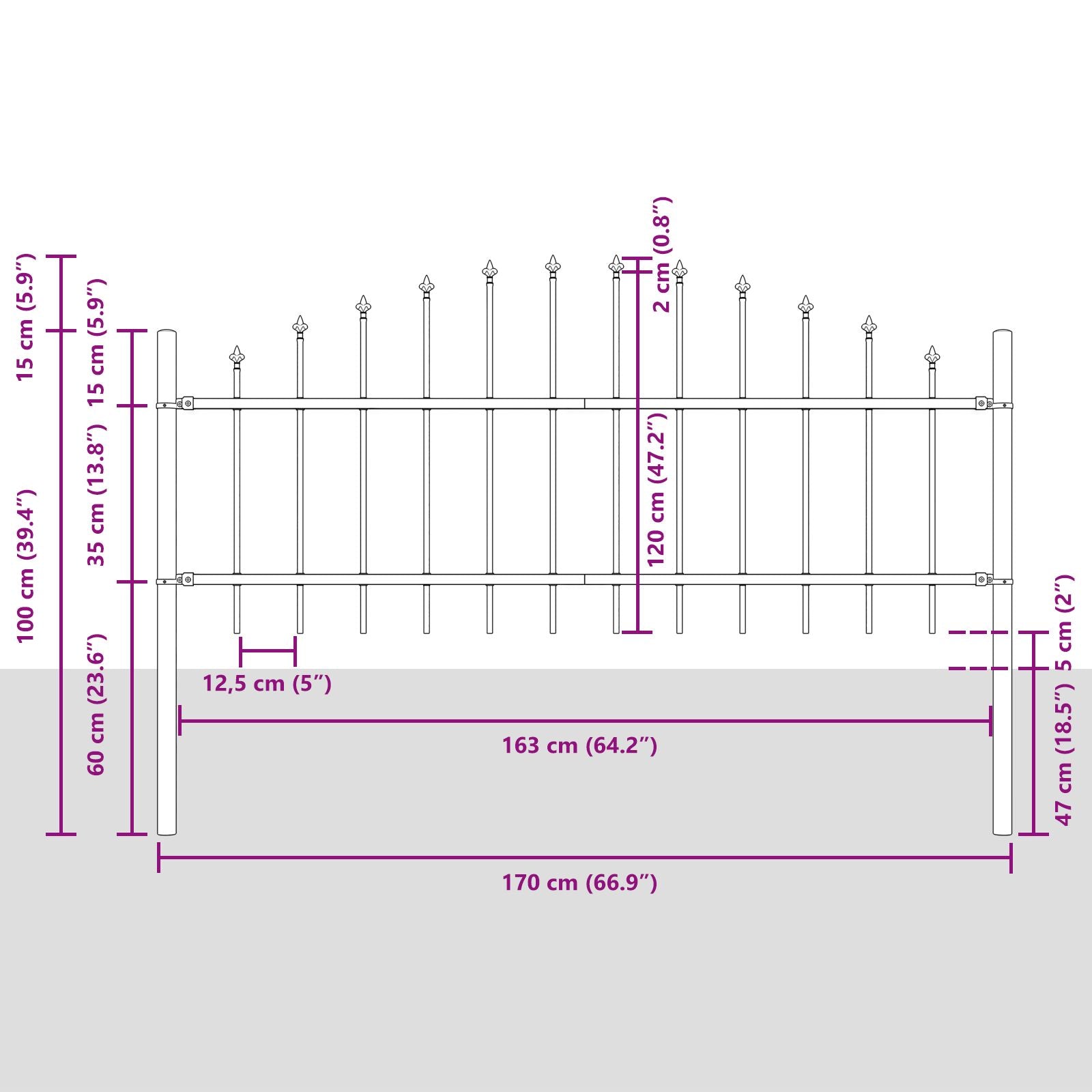 Tuinhek Met Hoepel Top 10,2X0,75 M Staal Grijs 10.2 m 50-75 cm