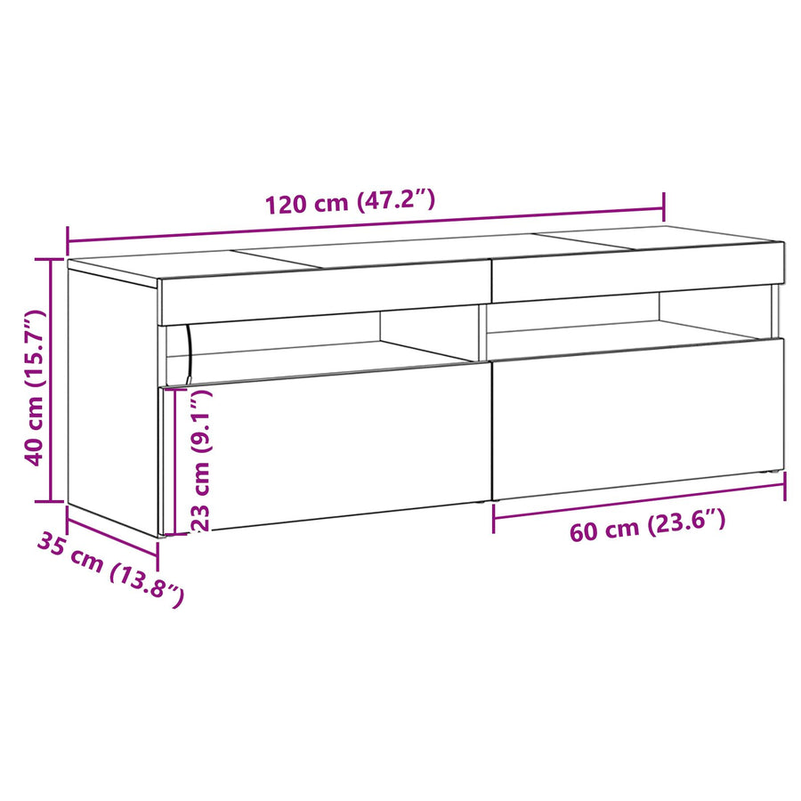 Tv-Kast Met Led Zwart Eiken 120X35X40 Cm Bewerkt Hout