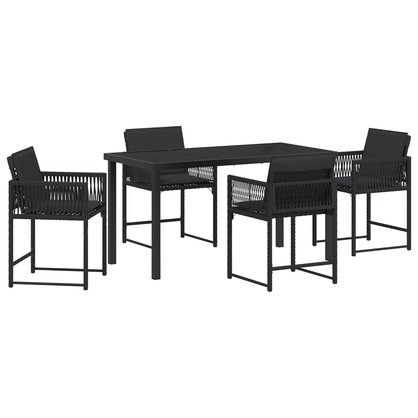 5-Delige Tuinset Met Kussens Zwart Poly Rattan