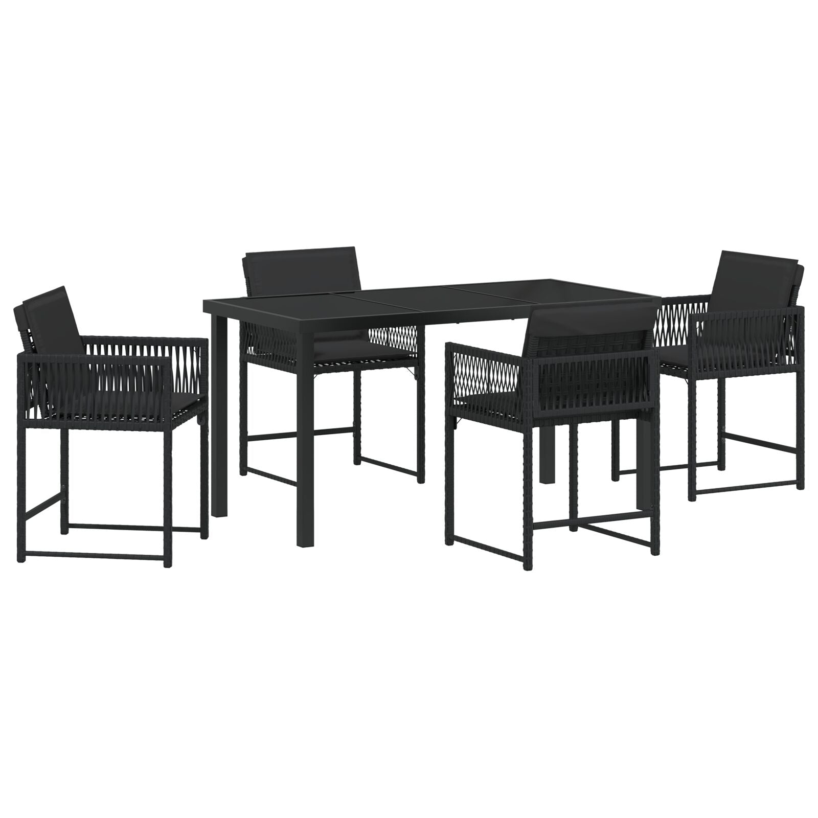 5-Delige Tuinset Met Kussens Zwart Poly Rattan