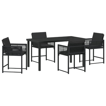 5-Delige Tuinset Met Kussens Zwart Poly Rattan