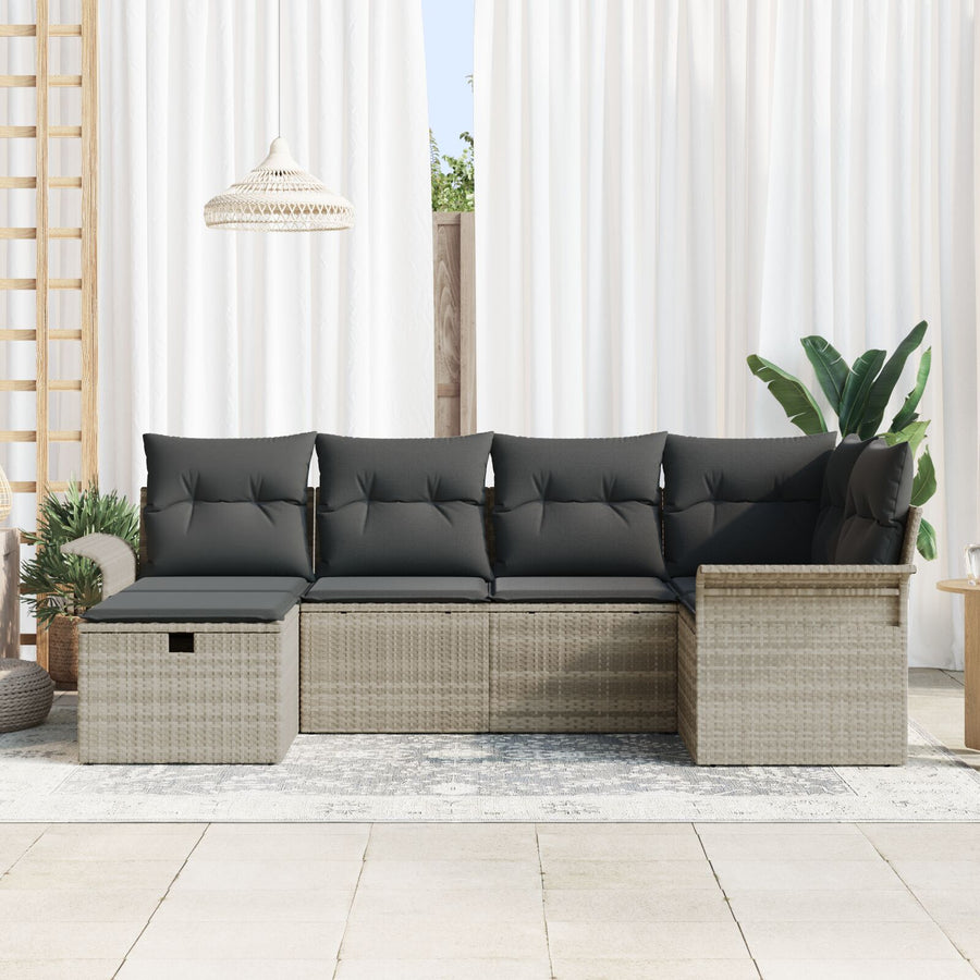 6 Delige Tuin Sofaset Met Kussens Licht Grijs Poly Rattan