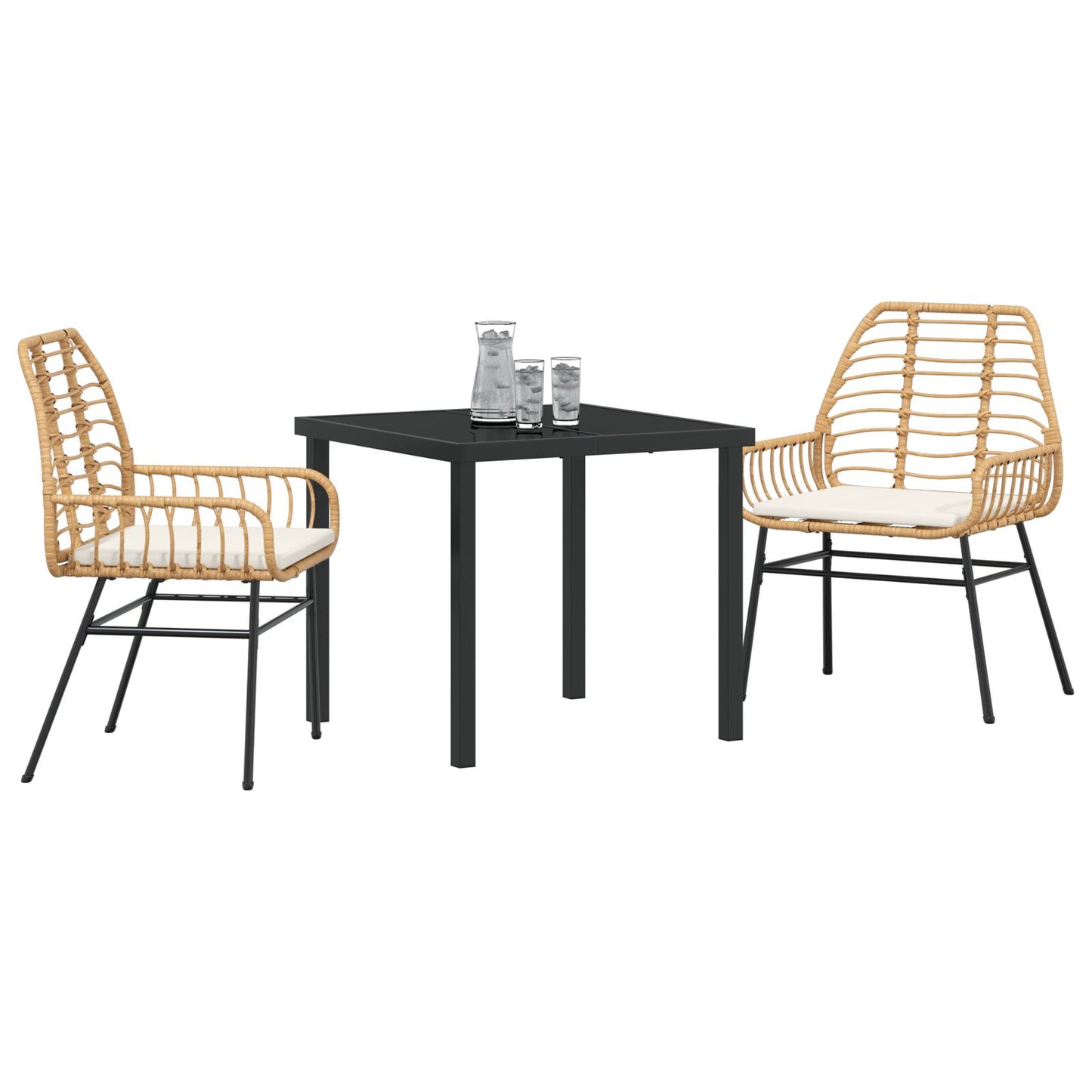 3-Delige Tuin Eetset Met Kussens Bruin Poly Rattan