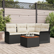 Garden sofa set with cushions 5 pcs Black poly rattan