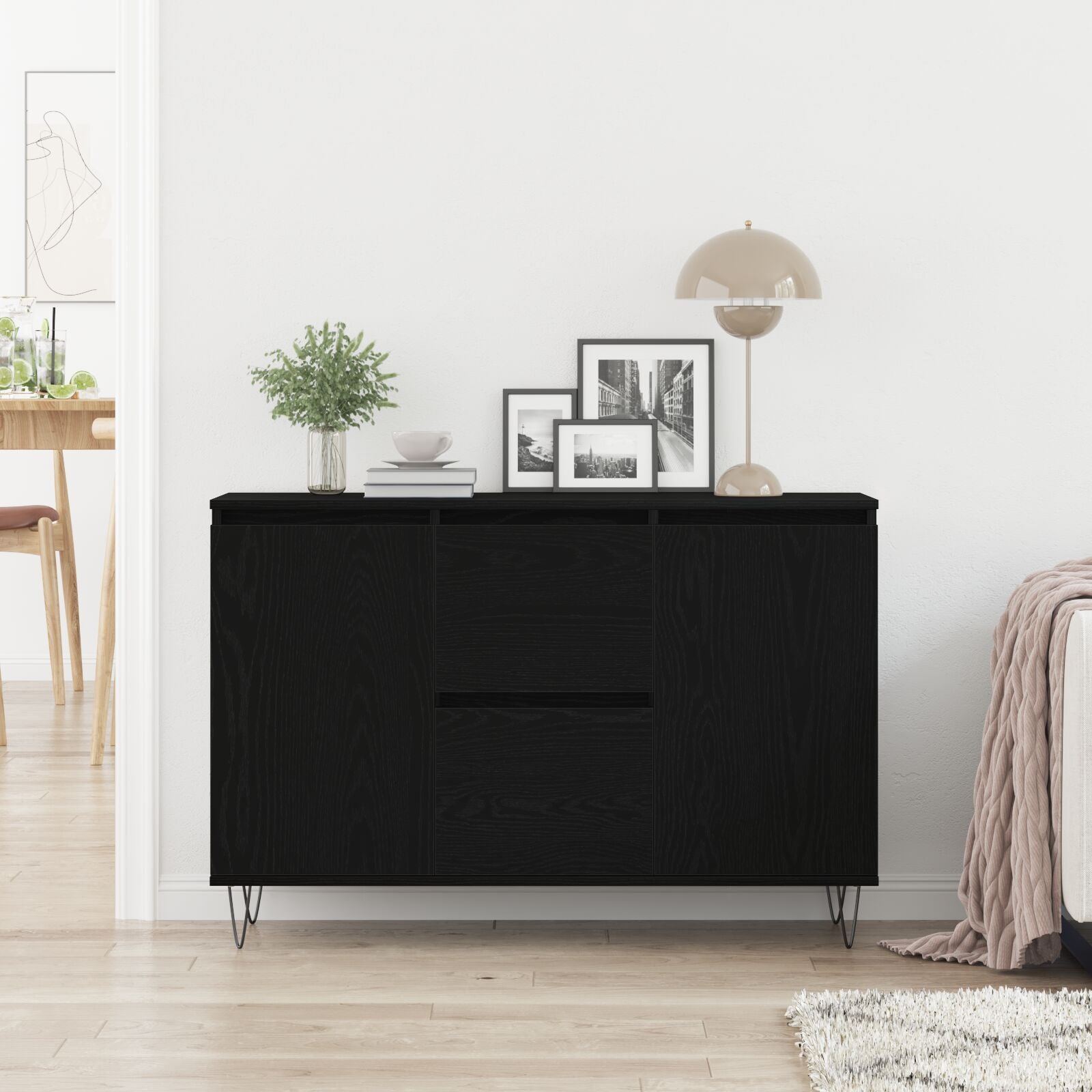 Dressoir Zwart Eiken 101,5X35X70 Cm Bewerkt Hout