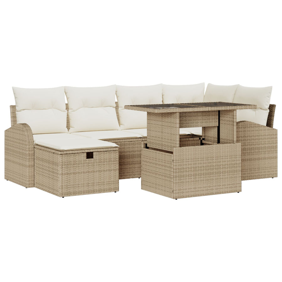 7-Delige Tuin Sofa Set Met Kussens Beige Poly Rattan