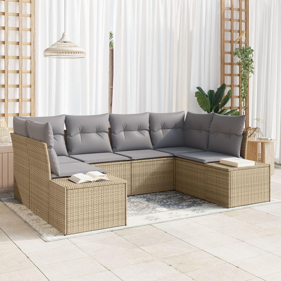 6-Delige Tuinsalon Set Met Kussens Beige Poly Rattan