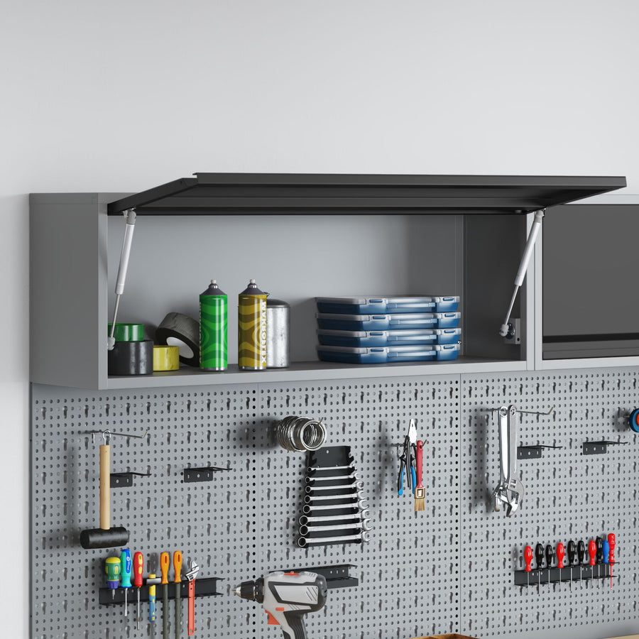 Muurbevestigde Gereedschapskast Met Gas-Lift Deur 100X25X35 Cm 100 cm Zwart en grijs