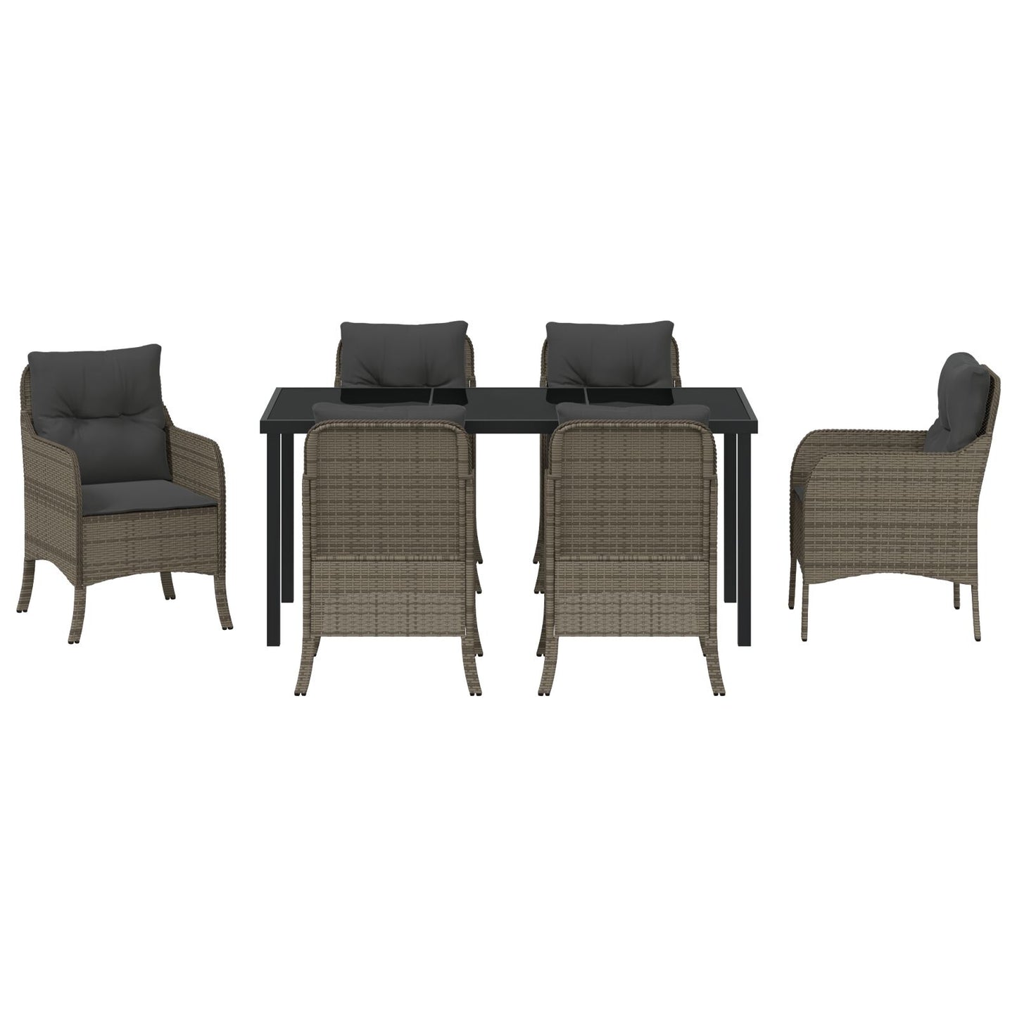 7-Delige Tuin Dining Set Met Kussens Grijs Poly Rattan