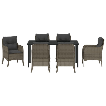 7-Delige Tuin Dining Set Met Kussens Grijs Poly Rattan