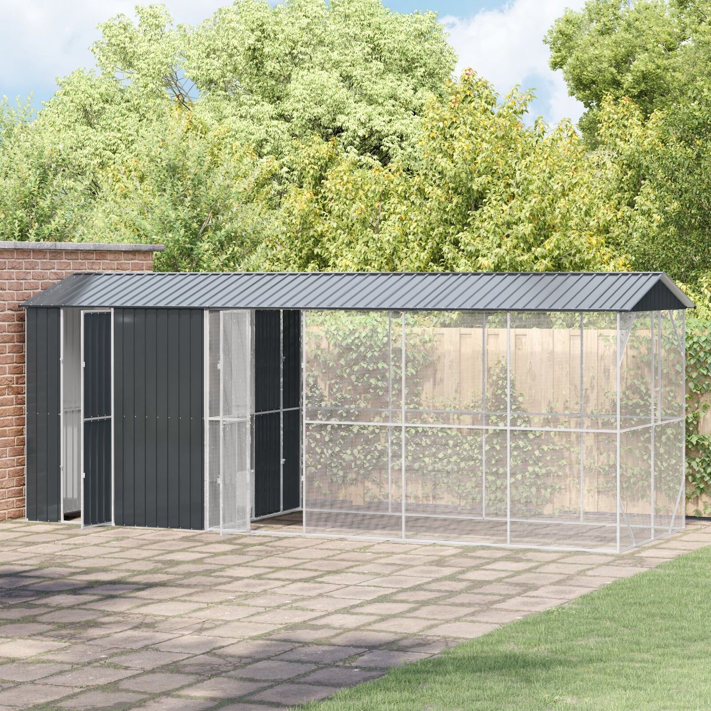 Vogelvolière Met Verlenging Antraciet 210X640X247 Cm Staal