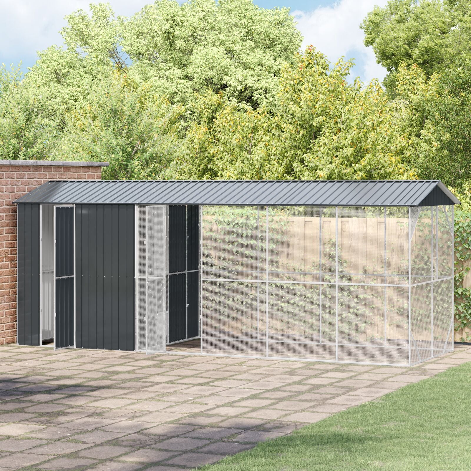 Vogelvolière Met Verlenging Antraciet 210X640X247 Cm Staal