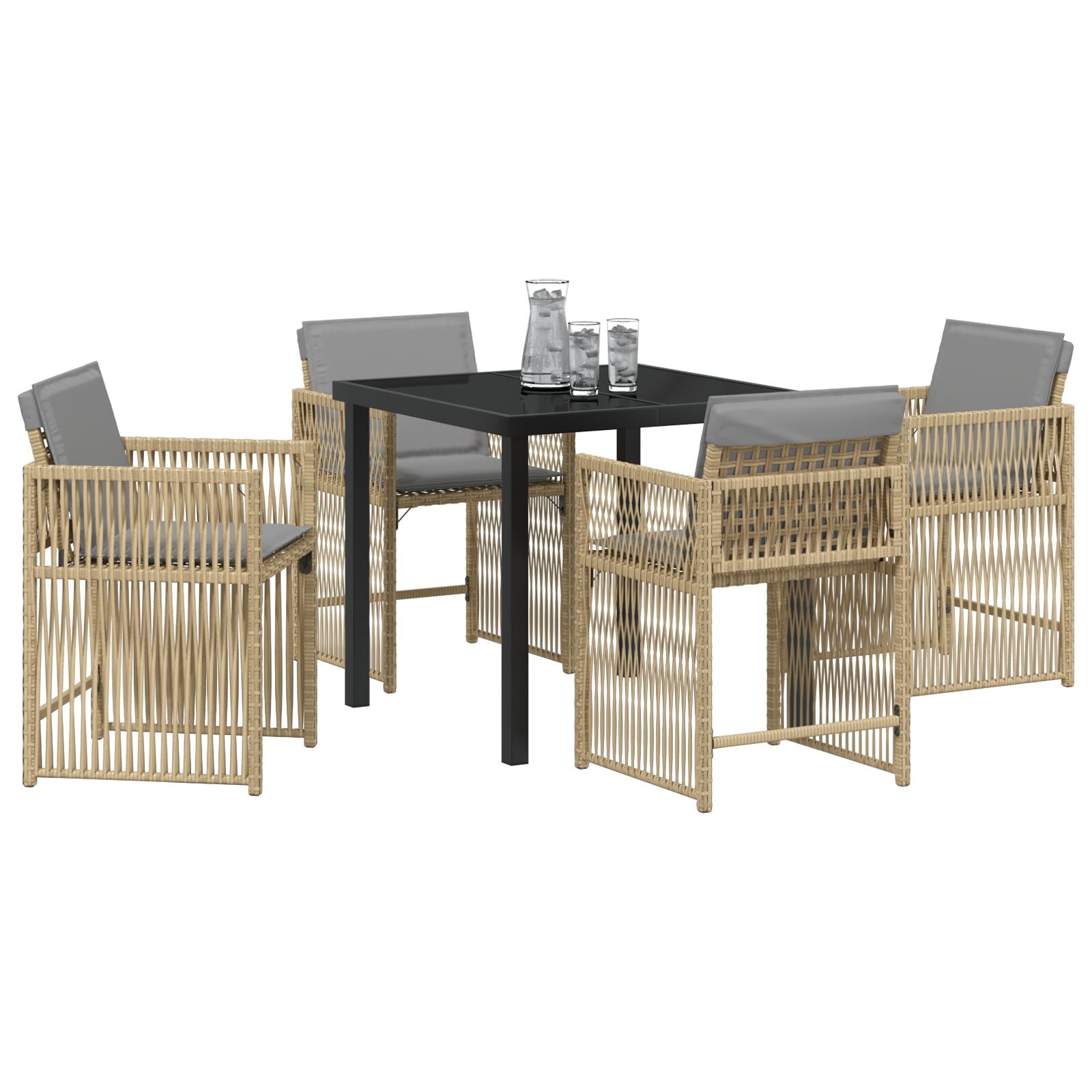 5-Delige Tuindining Set Met Kussens Beige Poly Rattan