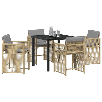 5-Delige Tuindining Set Met Kussens Beige Poly Rattan
