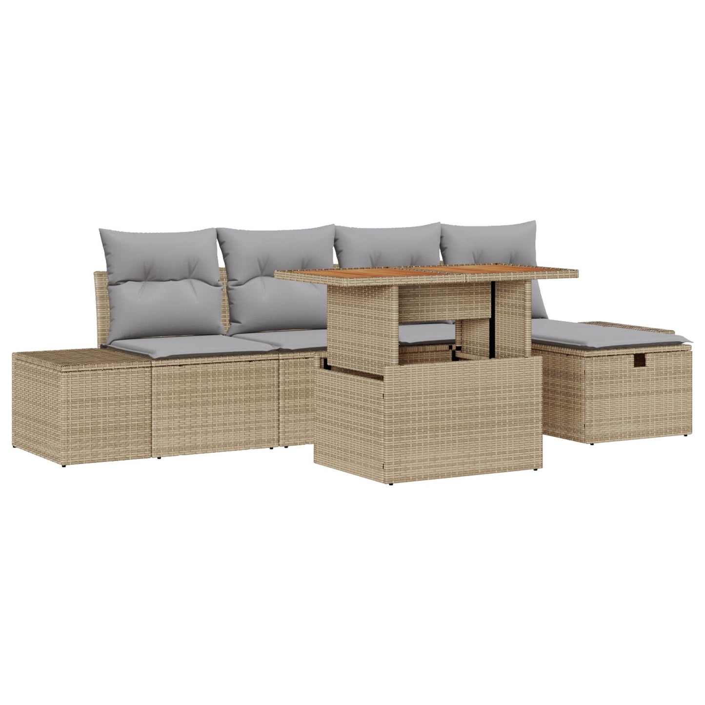 6-Delige Tuin Sofa Set Met Kussens Beige Poly Rattan
