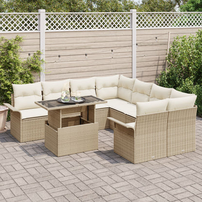9-Delig Tuinbankstel Met Kussens Beige Poly Rattan