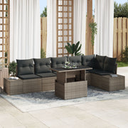 Tuin loungeset 7-delig polyrattan grijs met opbergruimte