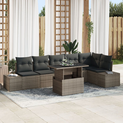 7-Delige Tuin Sofa Set Met Kussens Grijs Poly Riet