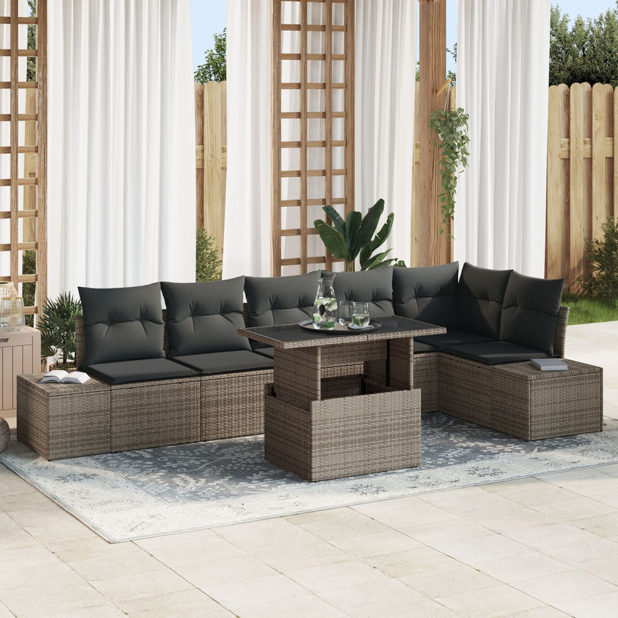 7-Delige Tuin Sofa Set Met Kussens Grijs Poly Riet