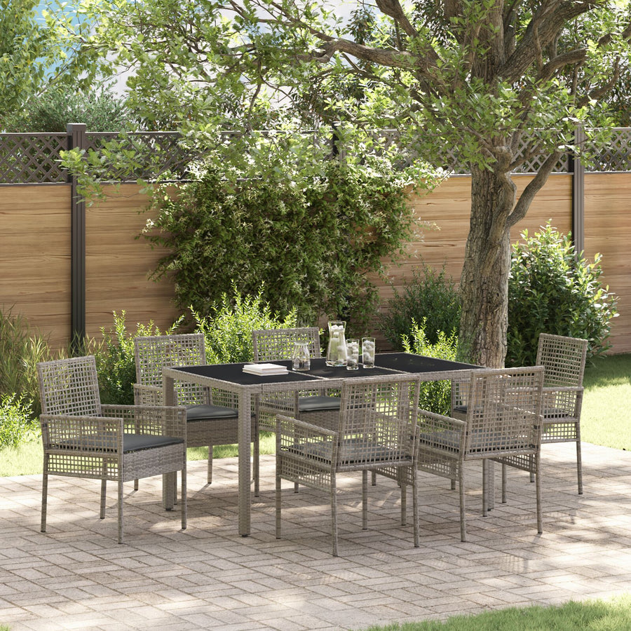 Tuin Eetset Van 7 Stukken Met Kussens Grijs Poly Rattan