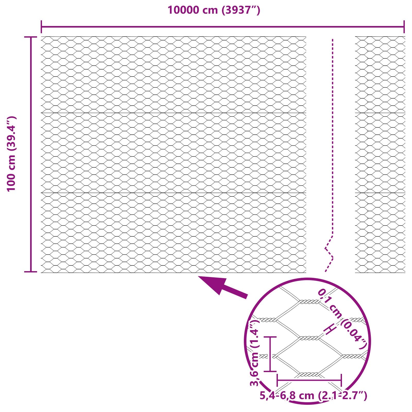 Hexagon Fence 1X100 M Staal Grijs 100 x 1 m 36 mm