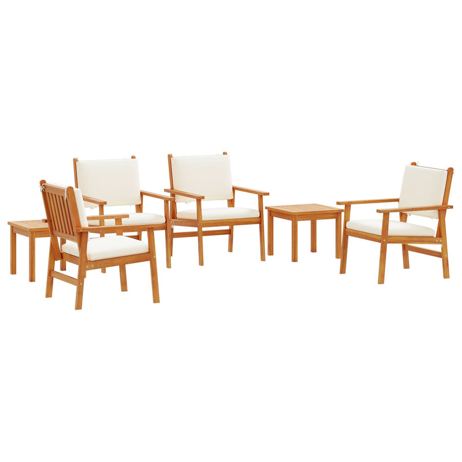 6-Delige Tuin Eetset Met Kussens Van Massief Acaciahout 2x tafel + 4x stoel Crème wit