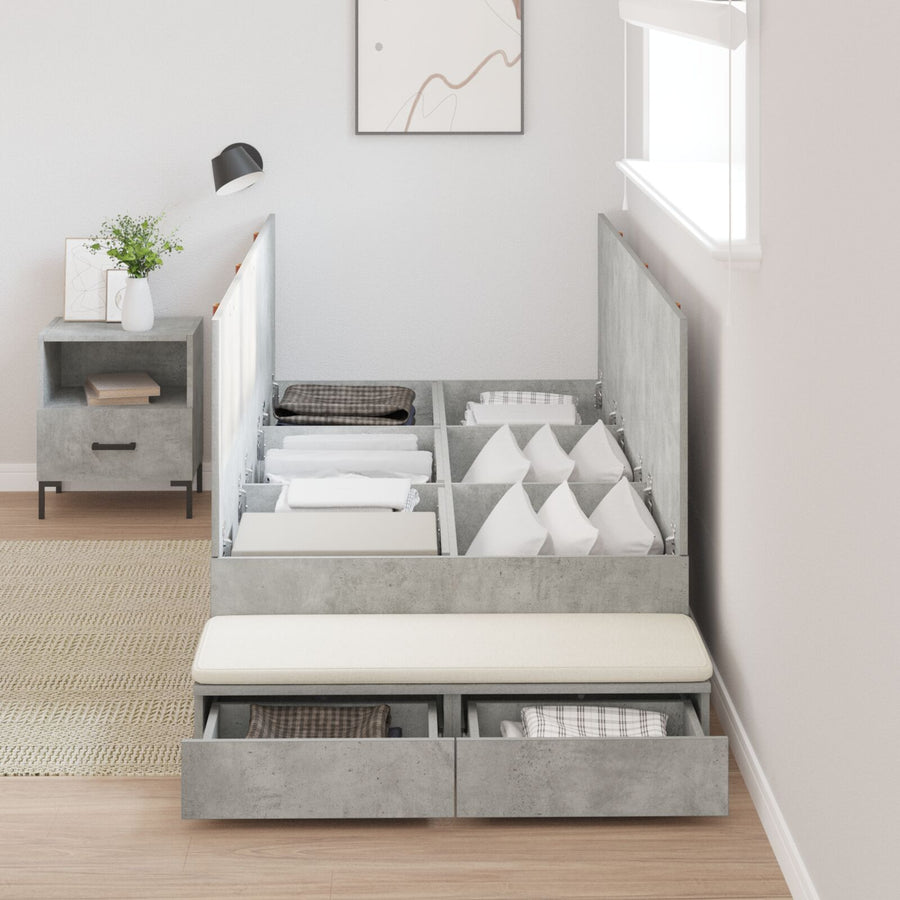 Opbergbedframe Beton Grijs Bewerkt Hout 236.5 X 100 X 31.5 Cm Artisanaal Eiken
