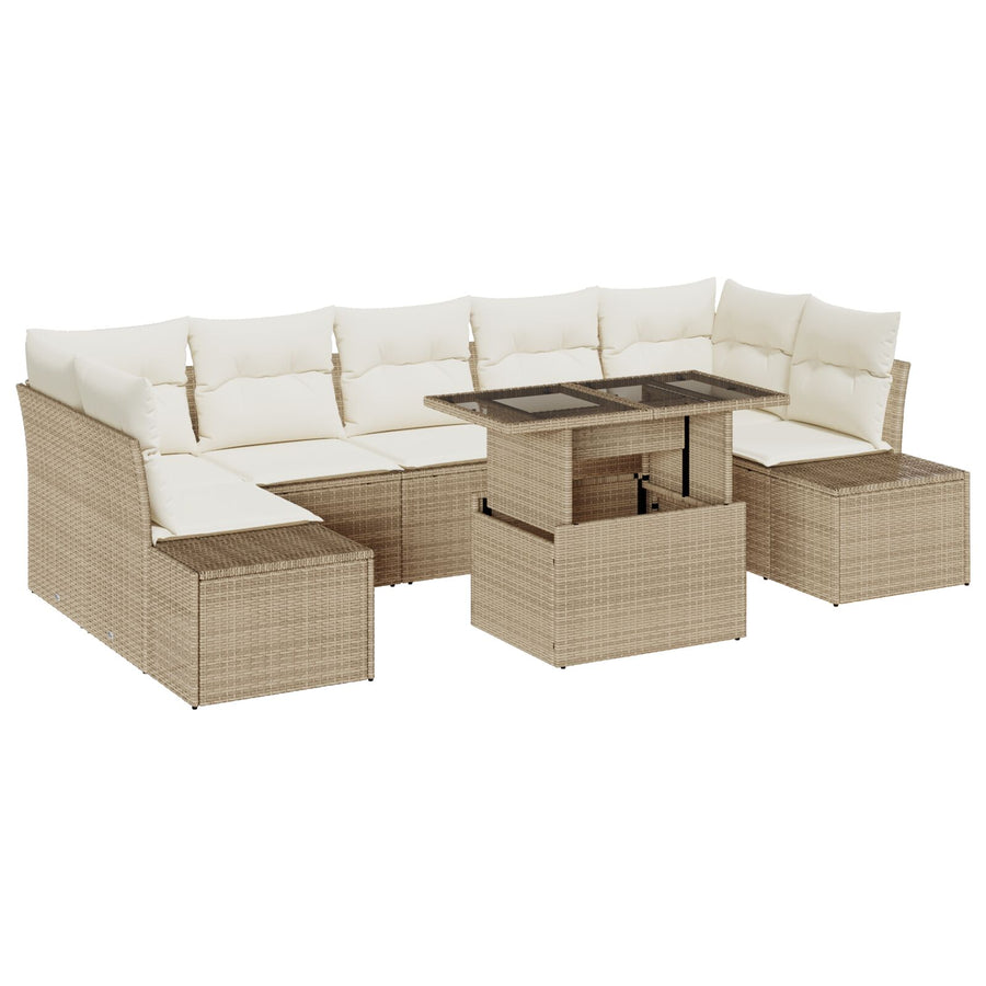 Tuinbankset Set Van 8 Beige Poly Rattan 8-Delige Tuinset