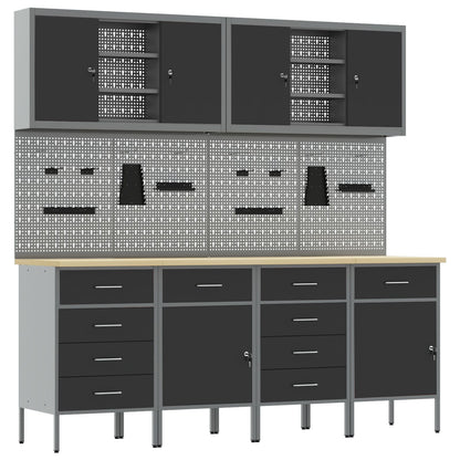 10-Delige Werkcabinet En Pegboard Set Mdf En Metaal 4x (2x84/2x85 cm) Zwart 6x kast + 6x pegboard