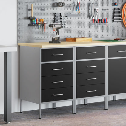 Werkbank Set Van 2 En Grijs Gengineerd Hout En Staal 2x (85 cm) Zwart 2x kast