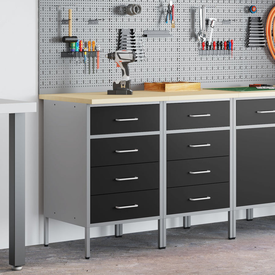 Werkbank Set Van 2 En Grijs Gengineerd Hout En Staal 2x (85 cm) Zwart 2x kast