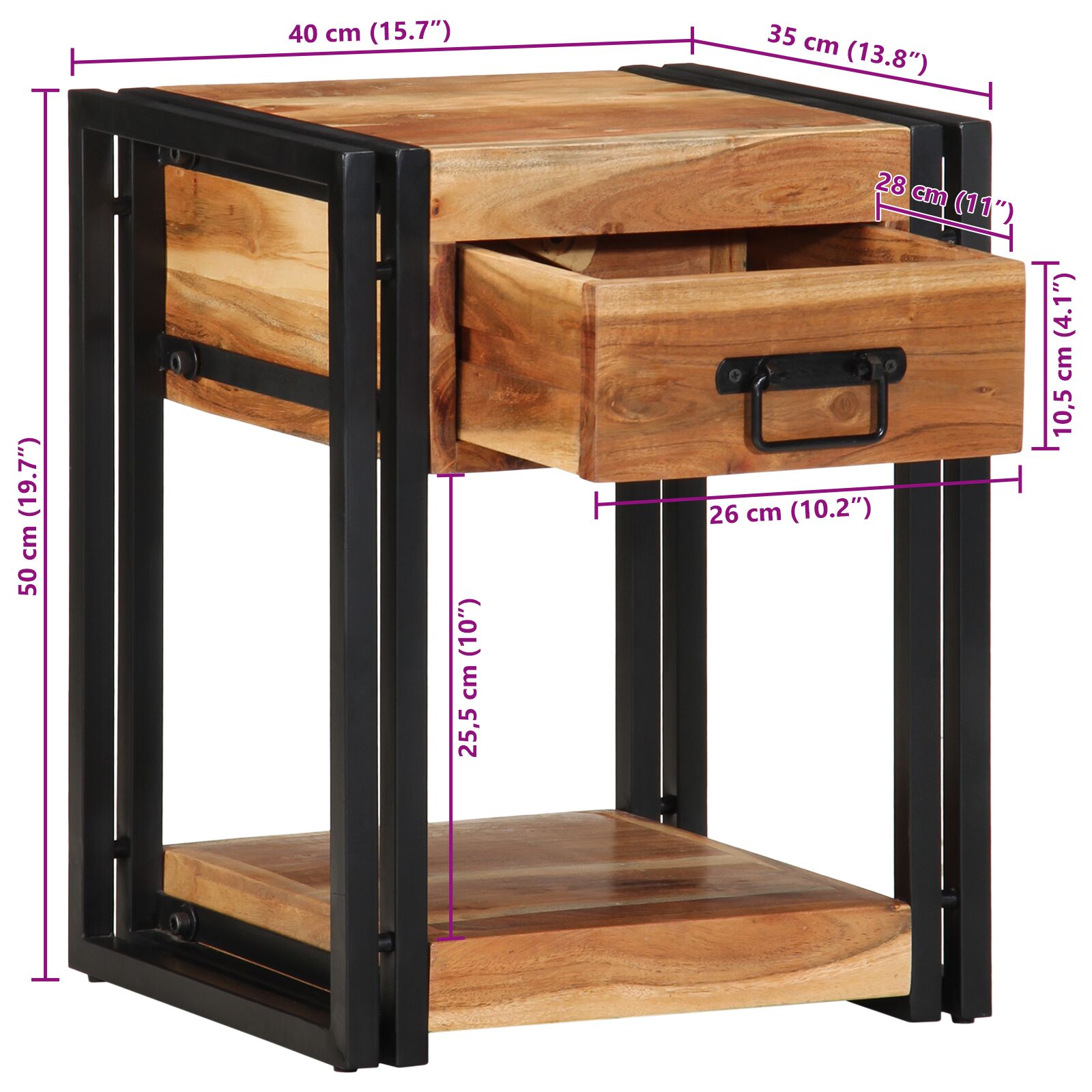 Nachtkastje 1 40 x 35 x 50 cm Massief acaciahout