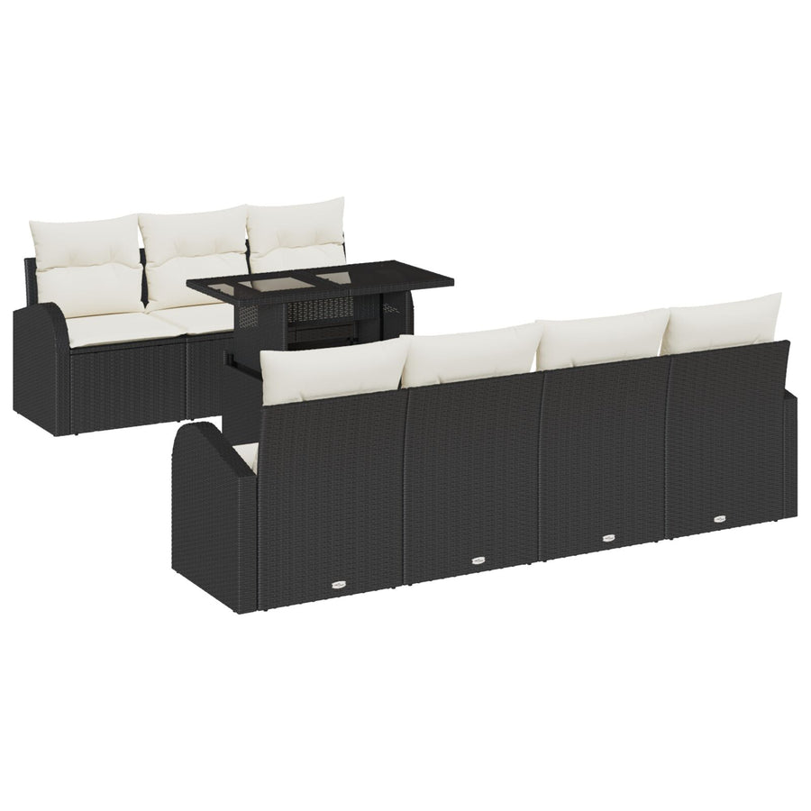 8-Delige Tuin Sofa Set Met Kussens Zwart Poly Rattan