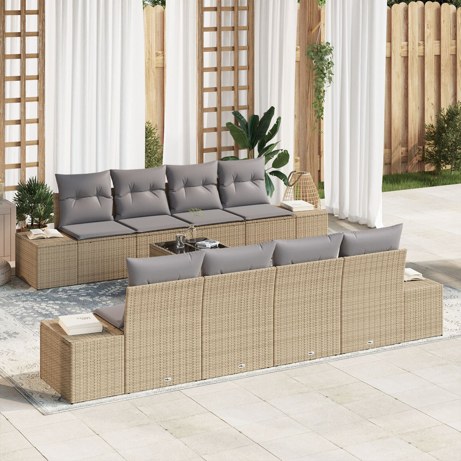 7-Delige Tuinsalon Set Met Kussens Beige Poly Riet