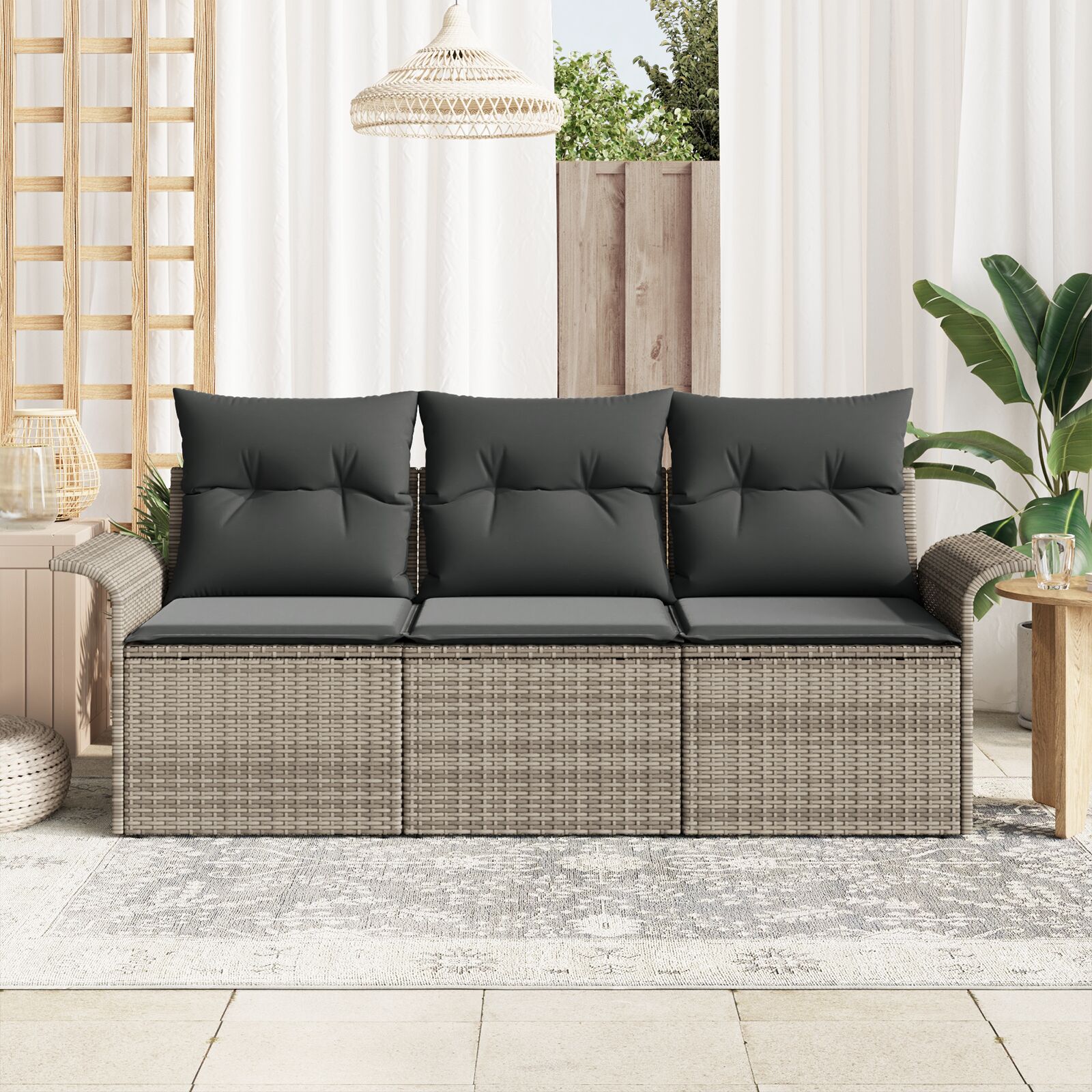 3-Delige Tuin Sofa Set Met Kussens Grijs Poly Rattan