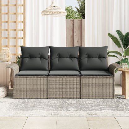 3-Delige Tuin Sofa Set Met Kussens Grijs Poly Rattan