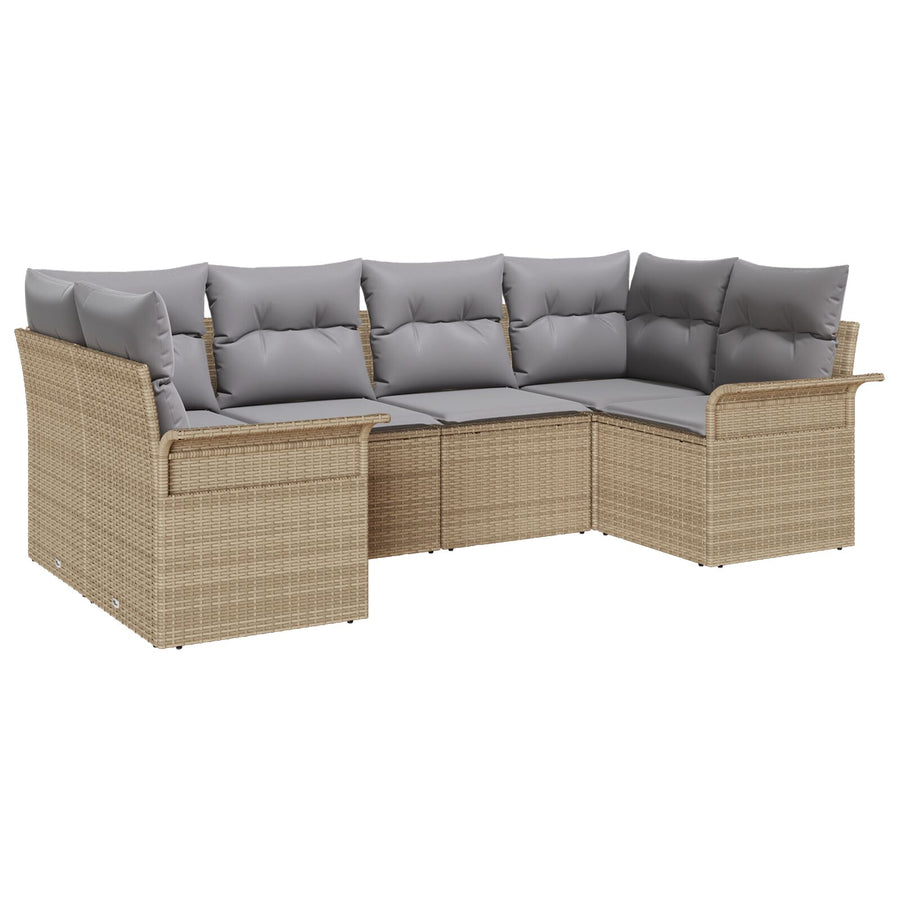 6-Delige Tuinbankset Met Kussens Beige Poly Rattan