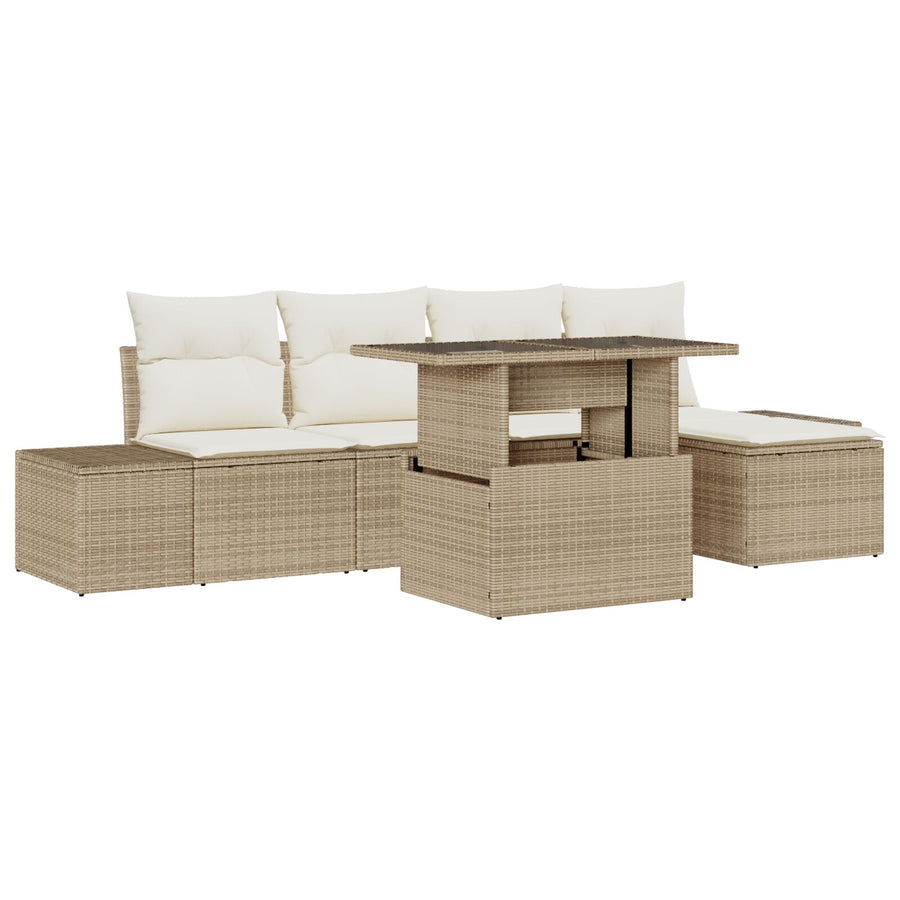 6-Delige Tuin Sofa Set Met Kussens Beige Poly Rattan