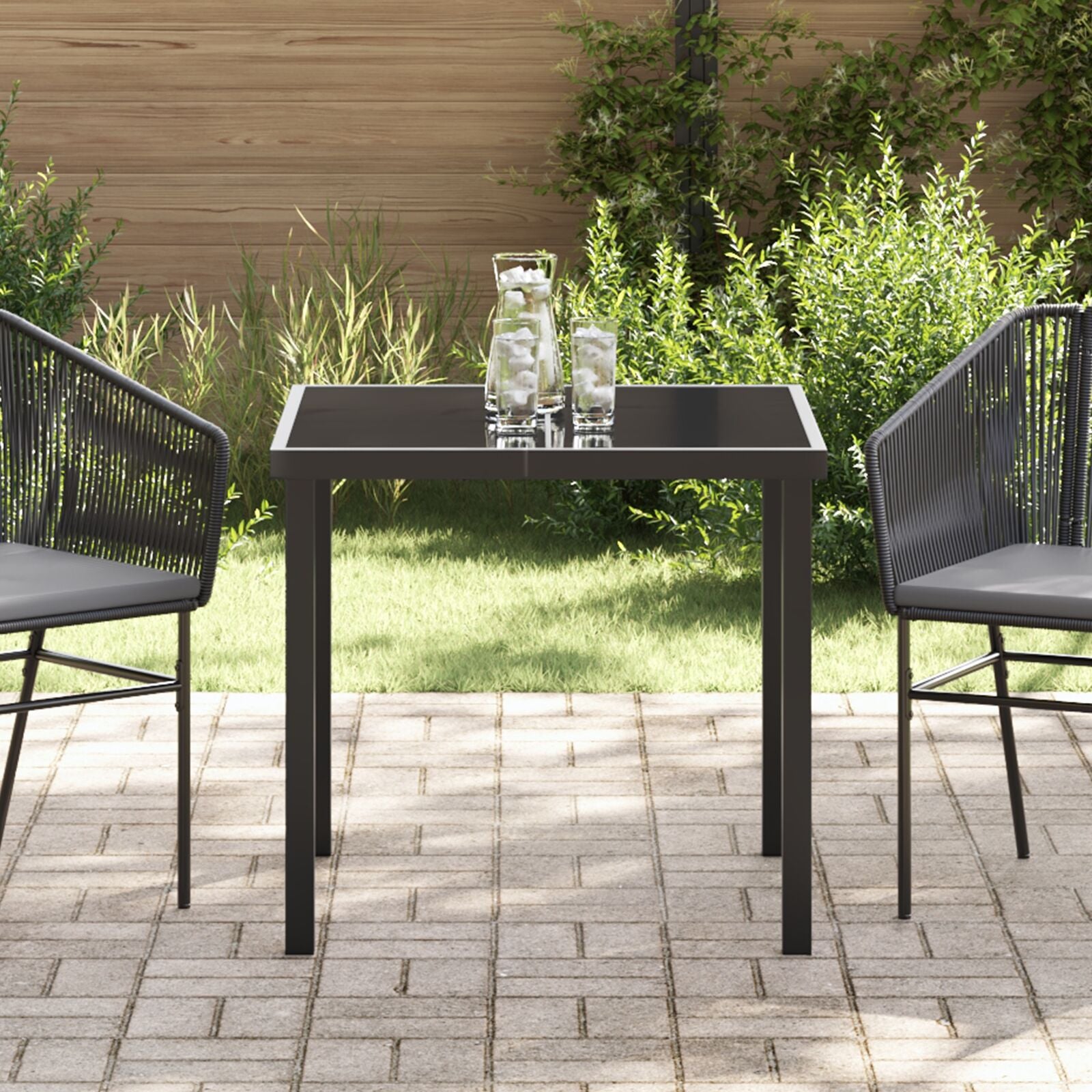 Tuin Tafel Zwart Gelaagd Glas 80 x 80 x 73 cm