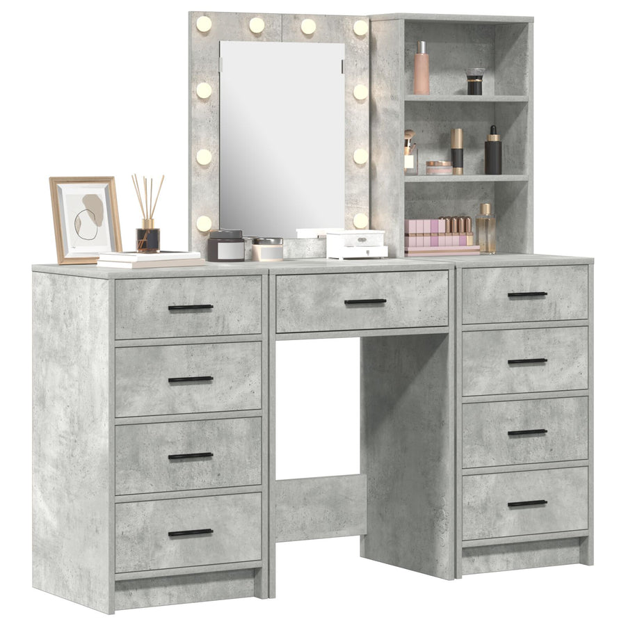 3-Delige Kaptafel Set Met Led - Beton Grijs Gefabriceerd Hout