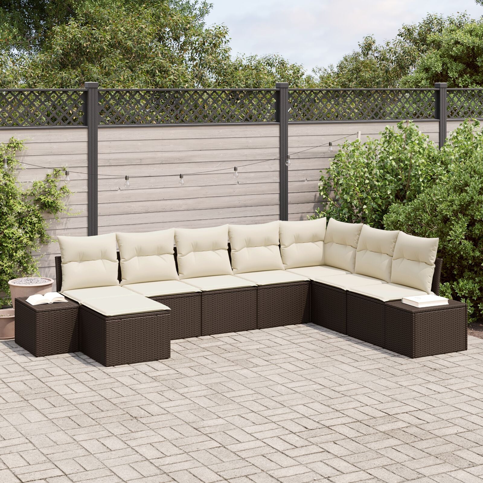 8-Delige Tuinbank Set Met Kussens Bruin Poly Rattan