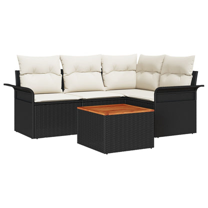 5-Delige Tuin Sofa Set Met Kussens Zwart Poly Rattan Acacia
