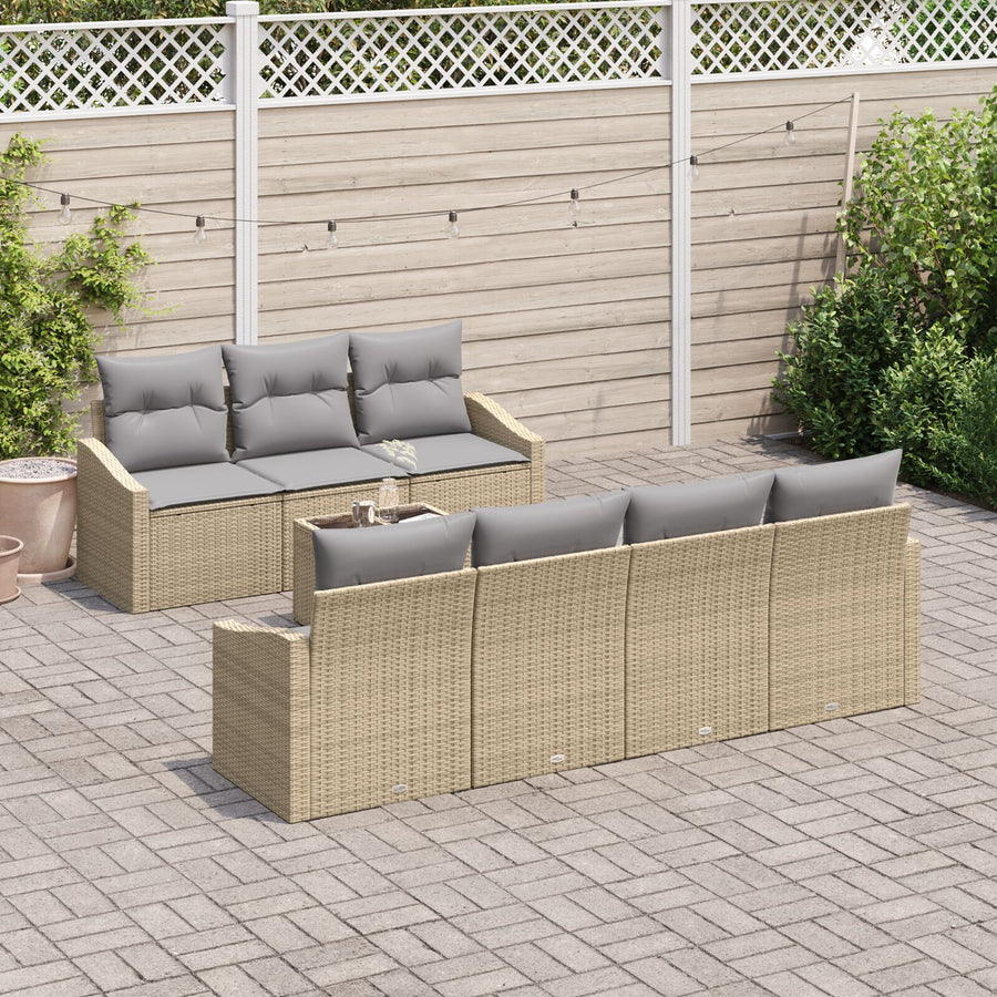 Tuinset Set Van 8 Beige Rattan 8-Delige Tuinset Rechthoekig Gegalvaniseerd Staal