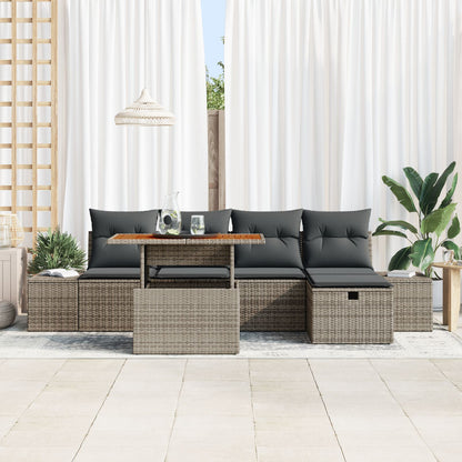 6-Delige Tuin Sofa Set Met Kussens Grijs Poly Rattan